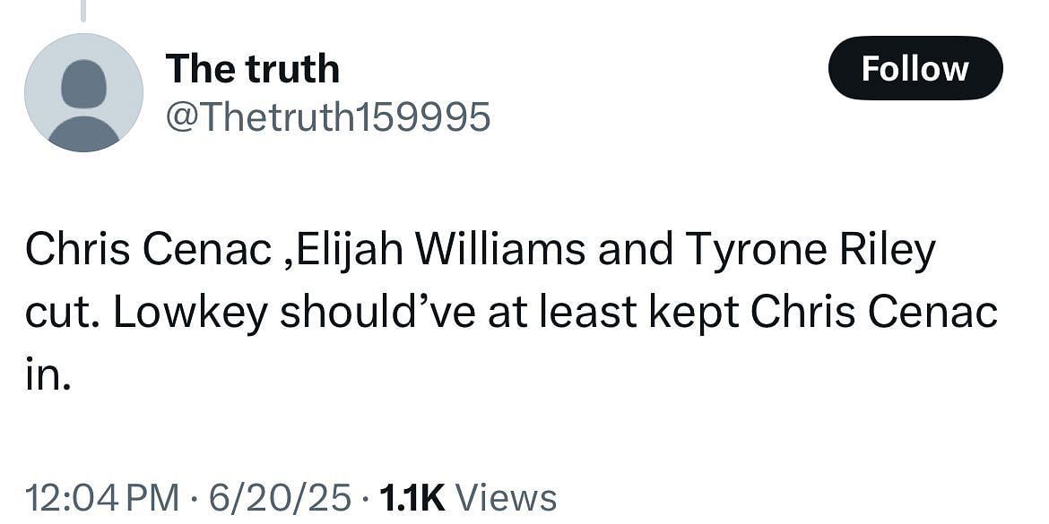 A reply highlights players who they believe should have been included on the U19 team